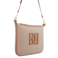 Kadın Ten Deri Biyeli Kanvas Omuz Çantası