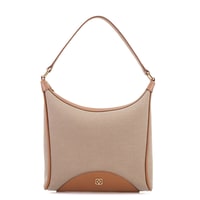 Kadın Ten Deri Biyeli Kanvas Omuz Çantası