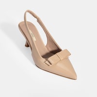 Kadın Ten Fiyonk Detaylı Rugan Topuklu Klasik Ayakkabı