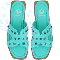 Kadın Turkuaz Deri Terlik