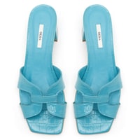 Kadın Turkuaz Kroko Baskılı Deri Terlik