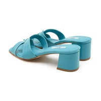 Kadın Turkuaz Kroko Baskılı Deri Terlik