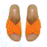 Kadın Turuncu Ayarlanabilir Tokalı Süet Deri Terlik