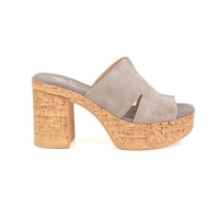 Kadın Vizon Platform Topuklu Deri Terlik