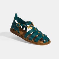 Kadın Yeşil Aksesuar Detaylı Ayarlanabilir Tokalı Deri Sandalet