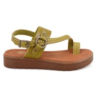 Kadın Yeşil Ayarlanabilir Tokalı Deri Sandalet