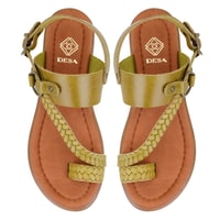 Kadın Yeşil Ayarlanabilir Tokalı Deri Sandalet