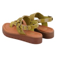 Kadın Yeşil Ayarlanabilir Tokalı Deri Sandalet