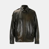 Kadın Yeşil Gömlek Yakalı Deri Bomber Ceket