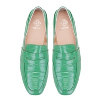 Kadın Yeşil Kroko Baskılı Deri Loafer