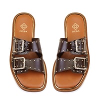 Kahve Kadın Ayarlanabilir Tokalı Deri Terlik