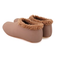 Kahve Kadın Fluffy Yünlü Patik