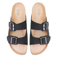 Karina Siyah Erkek Ayarlanabilir Tokalı Nubuk Deri Terlik