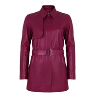 Kelly Bordo Kadın Deri Trençkot