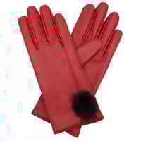 Kırmızı Kadın Kürk Detaylı Deri Eldiven