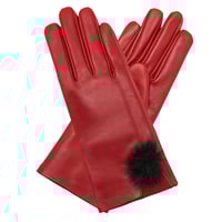 Kırmızı Kadın Kürk Detaylı Deri Eldiven
