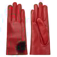 Kırmızı Kadın Kürk Detaylı Deri Eldiven