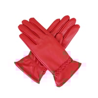 Kırmızı Kadın Örgülü Deri Eldiven