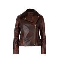 Klavine Kahve Kürk Yakalı Kadın Deri Ceket