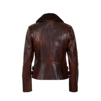 Klavine Kahve Kürk Yakalı Kadın Deri Ceket