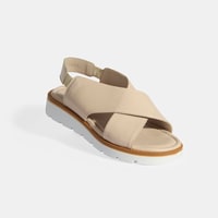 Krem Kadın Lastik Bantlı Deri Sandalet