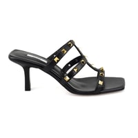 Kristen Siyah Kadın Topuklu Deri Terlik