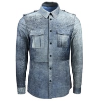 Lacivert Afshin Erkek Deri Gömlek