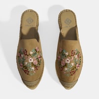 Limited Edition Bej Kadın Çiçek Nakışlı Süet Espadril Terlik