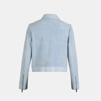 Limited Edition Kadın Mavi Deri Detaylı Fermuarlı Süet Ceket