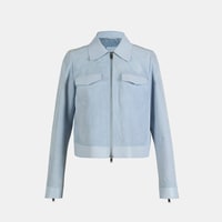 Limited Edition Kadın Mavi Deri Detaylı Fermuarlı Süet Ceket