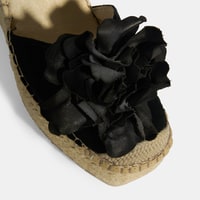 Limited Edition Siyah Kadın Çiçek Aksesuarlı Jüt Bağcıklı Dolgu Topuklu Süet Espadril
