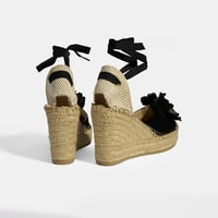 Limited Edition Siyah Kadın Çiçek Aksesuarlı Jüt Bağcıklı Dolgu Topuklu Süet Espadril