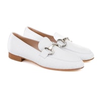Luca Grossi Beyaz Kadın Toka Aksesuarlı Deri Loafer