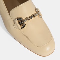 Luca Grossi Kadın Bej Taşlı Toka Aksesuarlı Deri Loafer