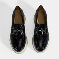 Luca Grossi Kadın Siyah Kalın Topuklu Slip-On Rugan Loafer