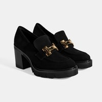 Luca Grossi Kadın Siyah Toka Aksesuarlı Topuklu Süet Loafer