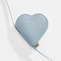 Mavi Kalp Figürlü Mini Askılı Deri Cüzdan