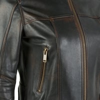 Meline Kahve Kadın Deri Biker Ceket