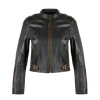 Meline Kahve Kadın Deri Biker Ceket