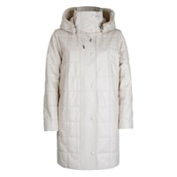 Mita Krem Kadın Kapüşonlu Deri Puffer Kaban