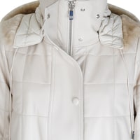 Mita Krem Kadın Kapüşonlu Deri Puffer Kaban