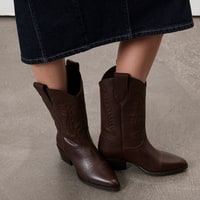 Noa Kahve Kadın Desenli Deri Kovboy Çizmesi