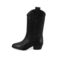 Noa Siyah Kadın Desenli Deri Kovboy Çizmesi