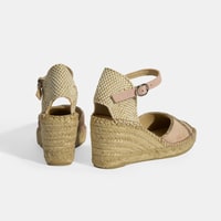 Pudra Kadın Toka Aksesuarlı Taş Detaylı Dolgu Topuklu Süet Espadril