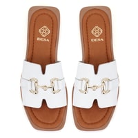 Riana Beyaz Kadın Toka Aksesuarlı Deri Terlik