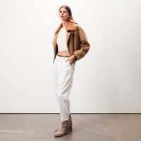 Rigella Kahve Yakası Kürklü Kadın Biker Ceket