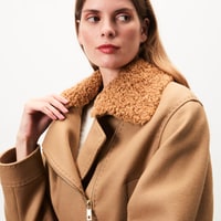 Rigella Kahve Yakası Kürklü Kadın Biker Ceket