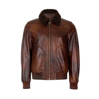 Safira Kahve Erkek Kürk Yakalı Deri Ceket