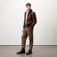 Safira Kahve Erkek Kürk Yakalı Deri Ceket