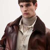 Safira Kahve Erkek Kürk Yakalı Deri Ceket